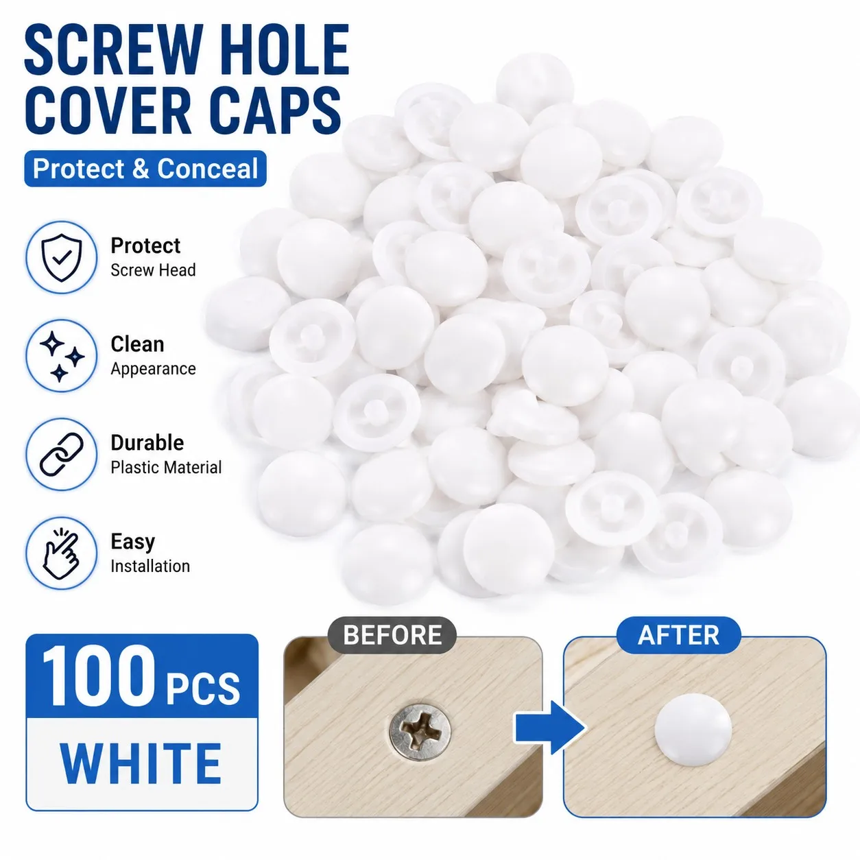 Furniture Hardware Covers - 100Pcs Self-tapping Screws Decor Plastic Cap