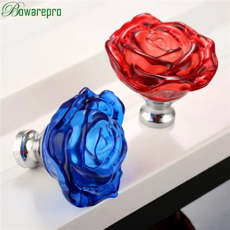 Cabinet Knob Round - bowarepro 50MM Crystal Rose Glass Handle
