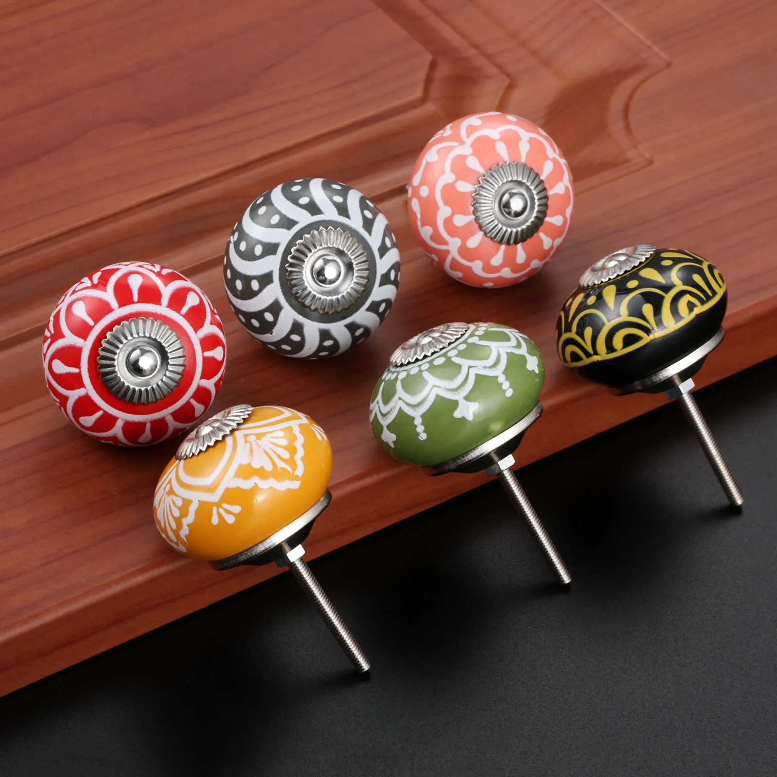Cabinet Knob Round - 40mm Vintage Floral Prints Ceramic Handle