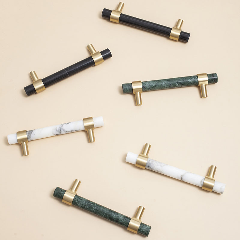 Furniture Rotating Hardware - White/Black/Green Marble Cabinet Handle Nature Stone