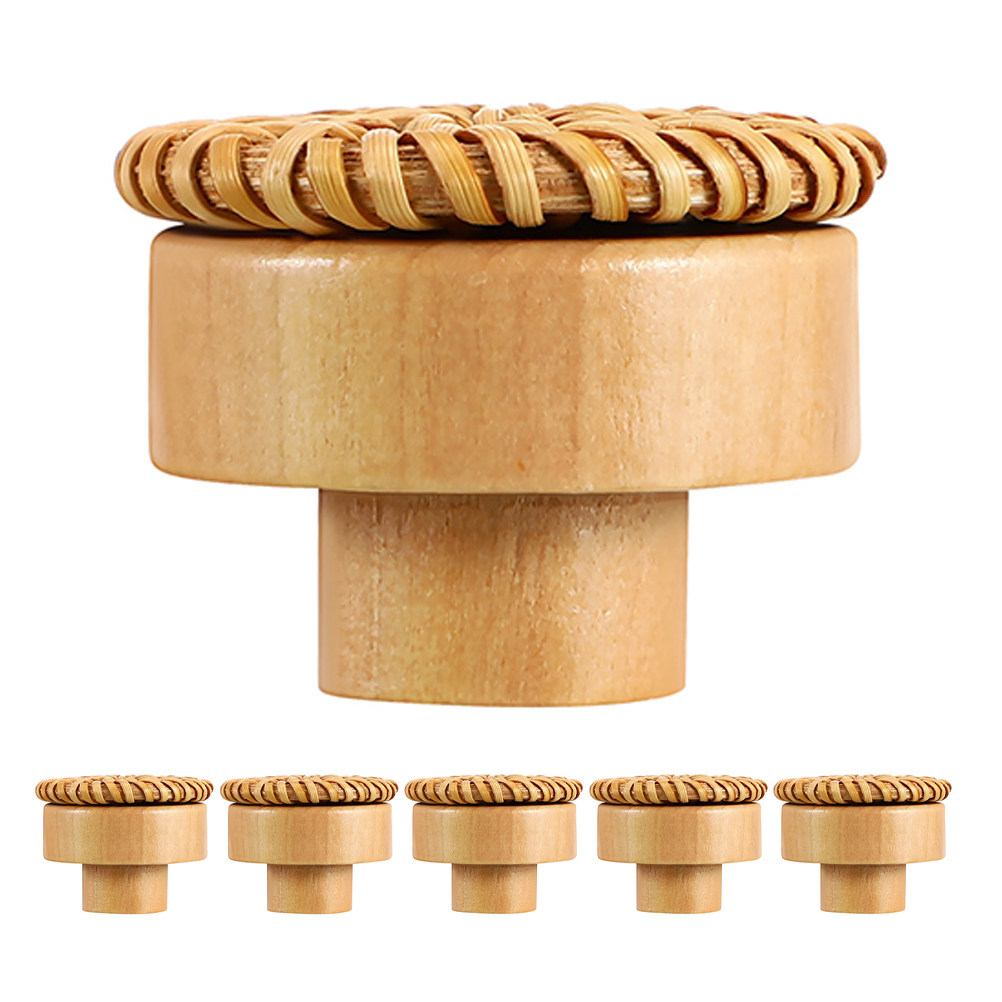 6Pcs Round Woven Wooden Cabine - Cabinet Knob Round ulasan dan harga