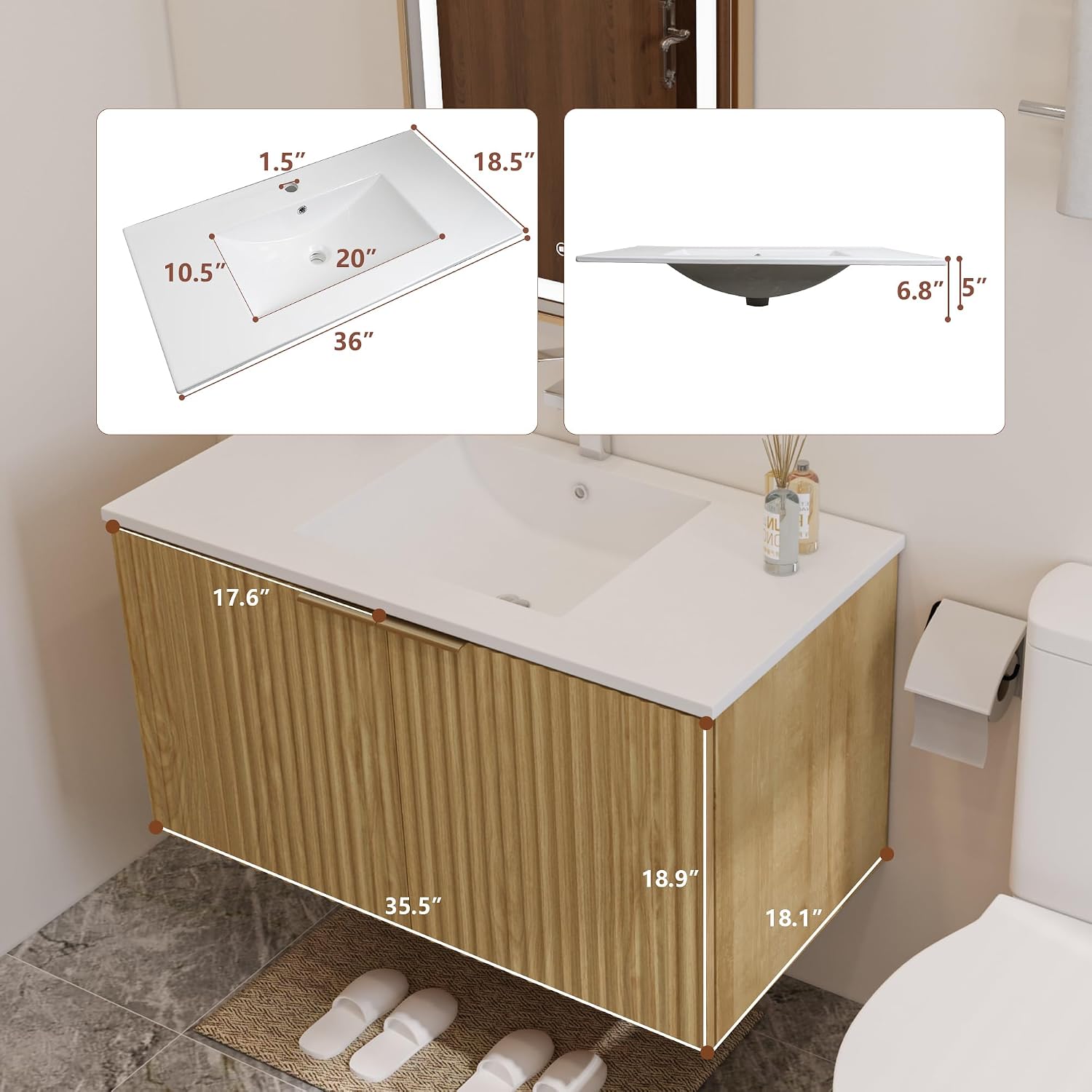 Modern Floating Bathroom Vanit - Soft Close Hinge ulasan dan harga