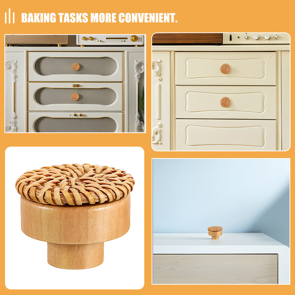 6Pcs Round Woven Wooden Cabine - Cabinet Knob Round ulasan dan harga